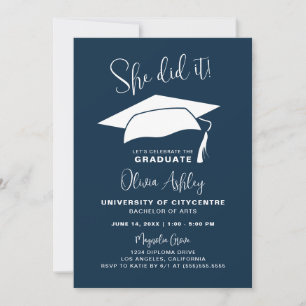 She Did It Navy Photo Graduation Invitation
