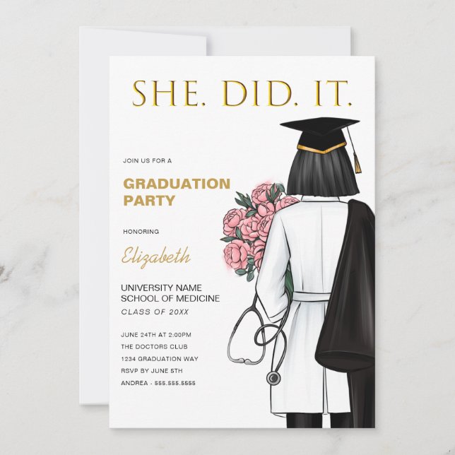 She Did It Nursing Medical School Graduation Invitation (Front)