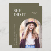She Did It Olive Arch Graduation Announcement (Front/Back)