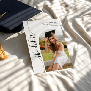 She Did It Photo Arch Vertical Script Graduation Invitation