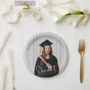 She did it, photo, congratulations to the graduate paper plates