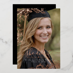She did it Photo Floral Foil Graduation Party Invitation