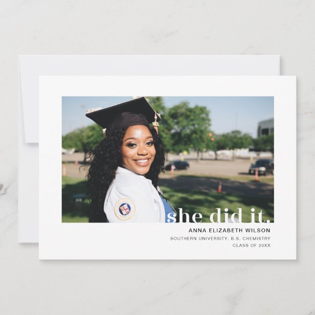 She Did It Photo Graduation Announcement (Front)