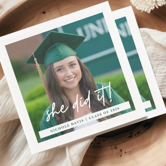 She Did It Photo Graduation Napkin (Creator Uploaded)