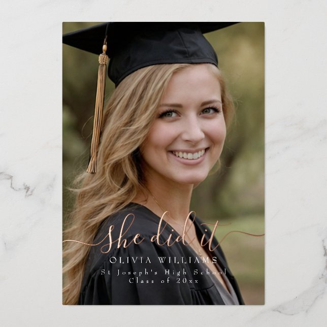 She did it Photo Graduation Party Announcement (Front)