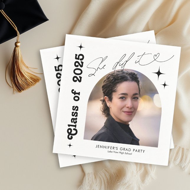 She Did It Photo Graduation Party Retro Typography Napkins (Creator Uploaded)