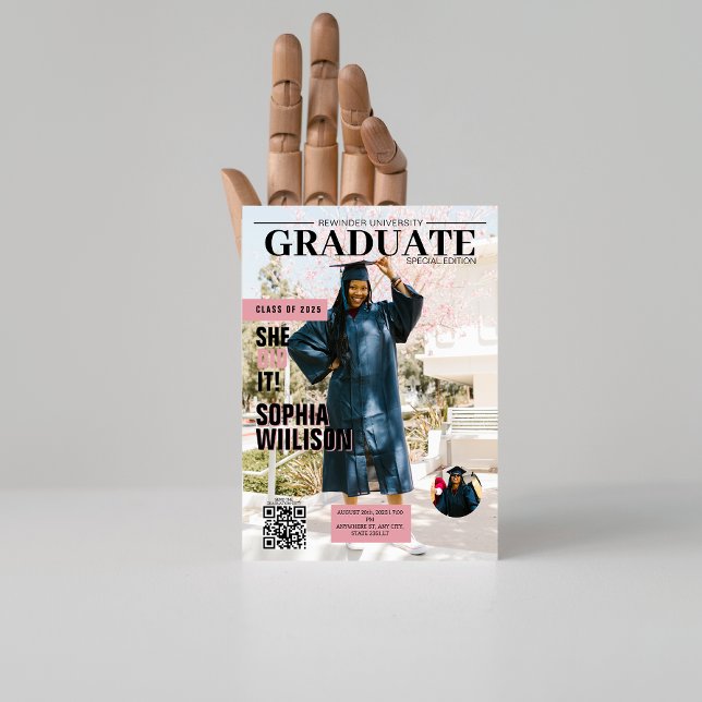 She did it qr code magazine photo graduation invitation (Creator Uploaded)