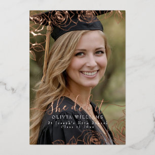 She did it Rose Foil Photo Graduation Party Invitation