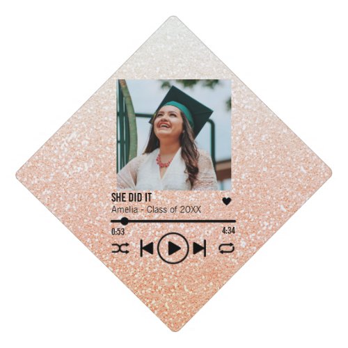 She Did It Rose Gold Photo Song Playlist Graduation Cap Topper