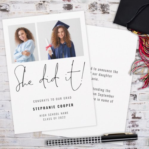 She Did It Script 2 Photo 2024 Graduation  Announcement