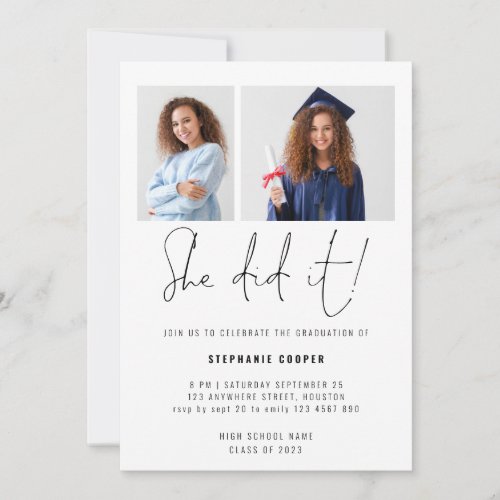 She Did It Script 2 Photo 2024 Graduation Party Invitation