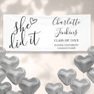 She Did It Script Heart Graduation Party Banner
