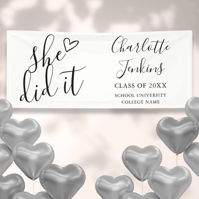 She Did It Script Heart Graduation Party Banner (She Did It Script Heart Graduation Party Banner)