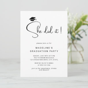 She Did It Script Minimal Photo Graduation Party Invitation