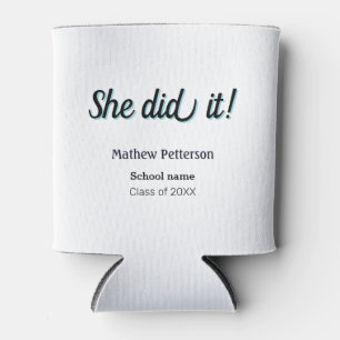 She did it simple black classy modern graduation can cooler