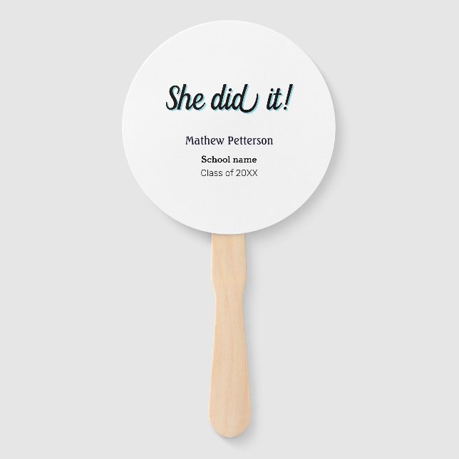 She did it simple black classy modern graduation hand fan (Front)