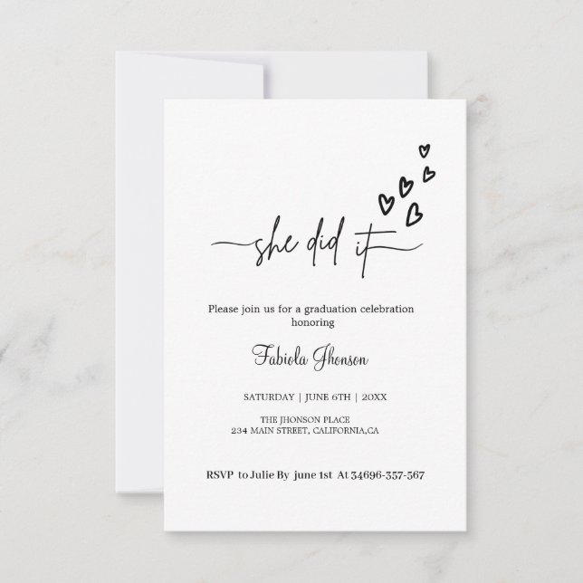 She  did it simple grauation celebration honoring invitation (Front)