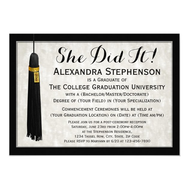 She Did It Tassel College Graduation Card (front side)