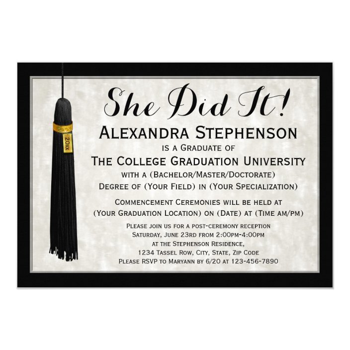 She Did It Tel College Graduation Invitation Zazzle Tel College Graduation Invitation