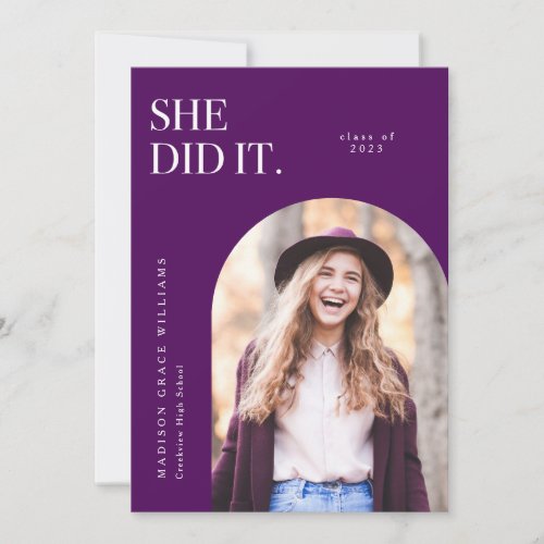 She Did It Violet Arch Graduation Announcement