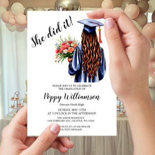 She Did It Watercolor Graduation Invitation