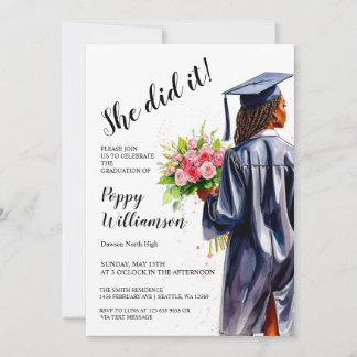 She Did It Watercolor Graduation  Invitation