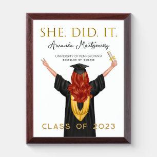 She Did It Woman Graduation Keepsake Award Plaque