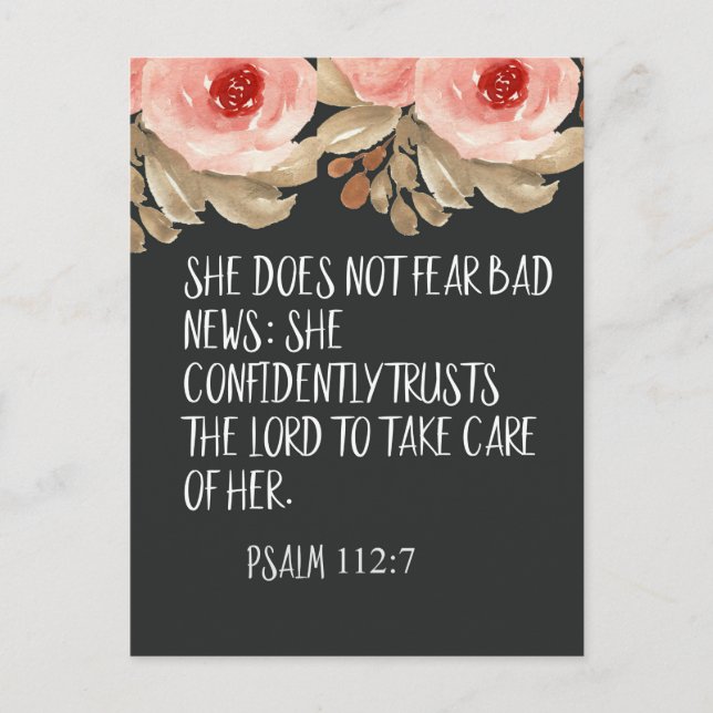 She Does Not Fear Bad News Psalm 112:7 Quote Postcard (Front)