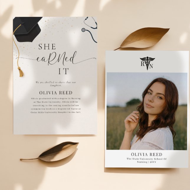 She EaRNed it Elegant Photo Graduation Announcement (Creator Uploaded)