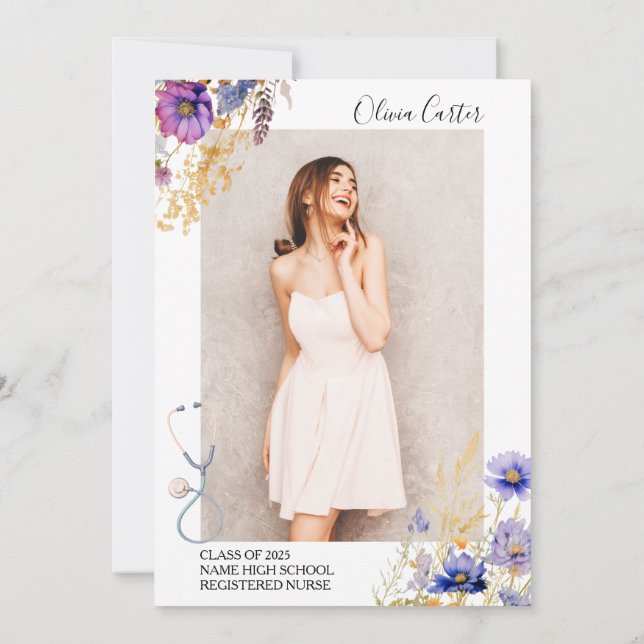 She Earned It Wildflower Gold RN Graduation Party Invitation | Zazzle