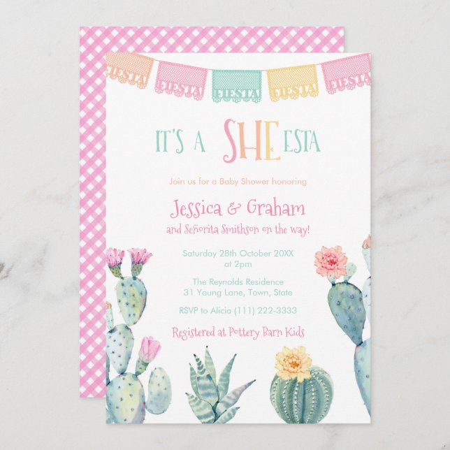 She-ESTA Señorita Mexican Fiesta Girl Baby Shower Invitation (Front/Back)