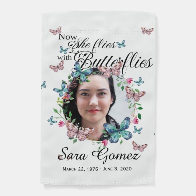 She Flies with Butterflies Memorial Garden Flag (Front)