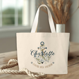She Found Her Anchor Nautical Bridal  Large Tote Bag