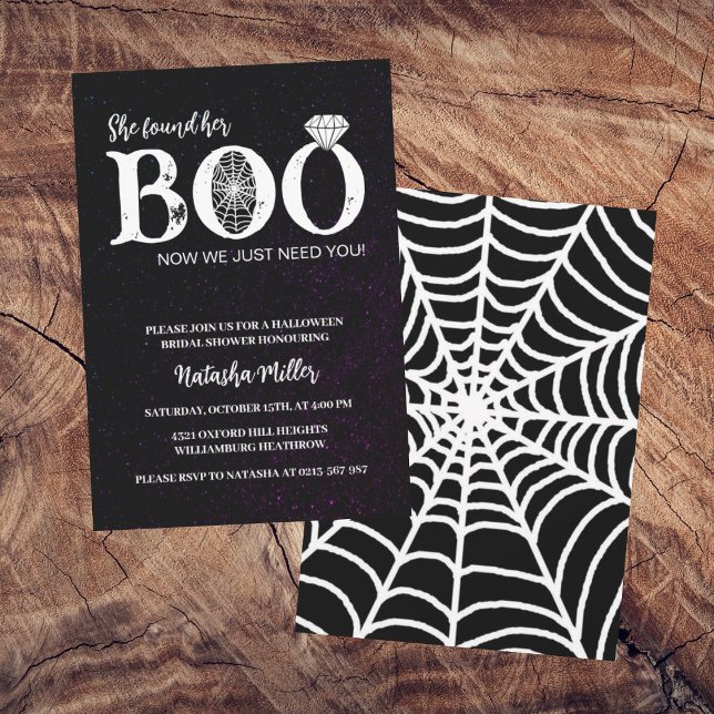 She Found Her Boo Black Halloween Bridal Shower Invitation (Creator Uploaded)