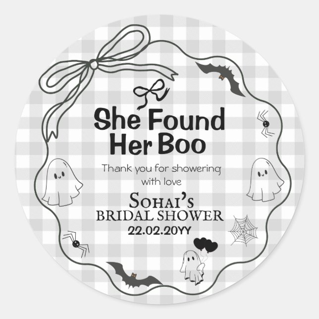 She Found Her Boo Bridal Shower  Classic Round Sticker (Front)