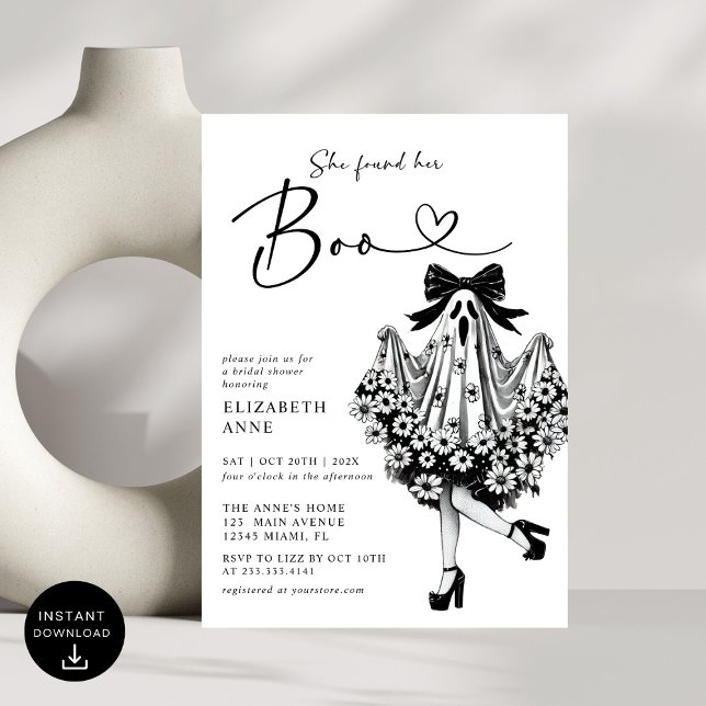 She Found Her Boo Ghost Floral  Bridal Shower Invitation (Creator Uploaded)
