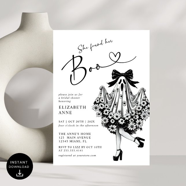 She Found Her Boo Ghost Floral  Bridal Shower Invitation (Creator Uploaded)