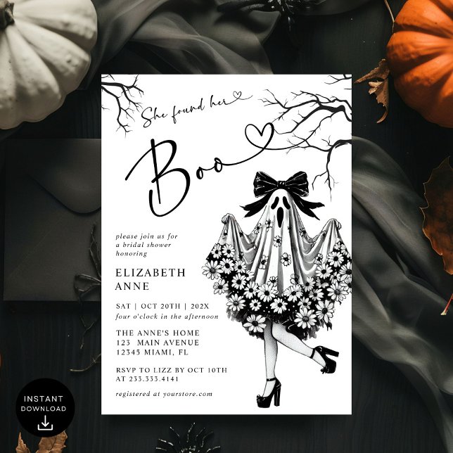 She Found Her Boo Ghost Floral  Bridal Shower Invitation (Creator Uploaded)