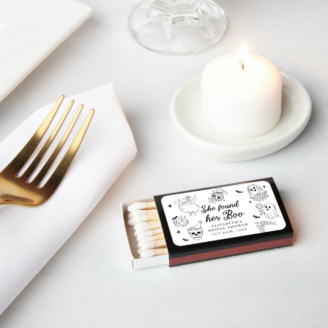 She Found Her Boo Ghost Floral Bridal Shower Matchboxes (Insitu)