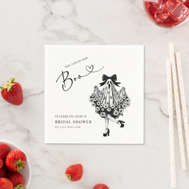 She Found Her Boo Ghost Floral  Bridal Shower Napkins (Insitu)