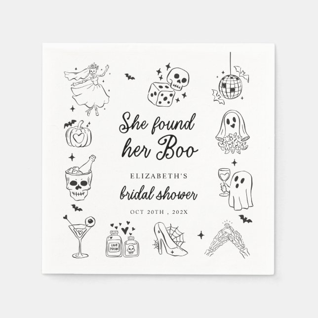 She Found Her Boo Ghost Floral Bridal Shower Napkins (Front)