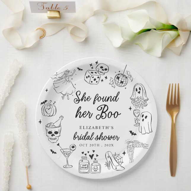 She Found Her Boo Ghost Floral Bridal Shower Paper Plates (Wedding)