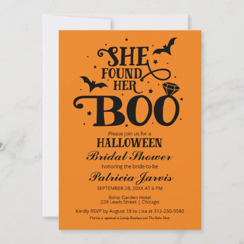 She Found Her Boo Halloween Bridal Shower Invitation