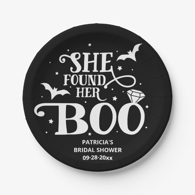 She Found Her Boo Halloween Bridal Shower Paper Plates (Front)