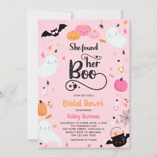 She Found Her Boo Pink Halloween Bridal Shower Invitation