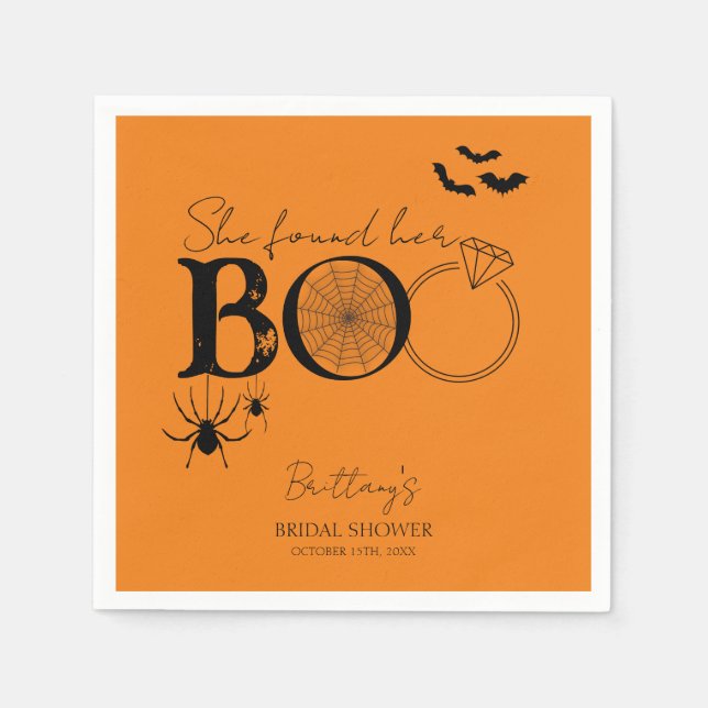 She Found Her Boo Rustic Halloween Bridal Shower Napkins (Front)