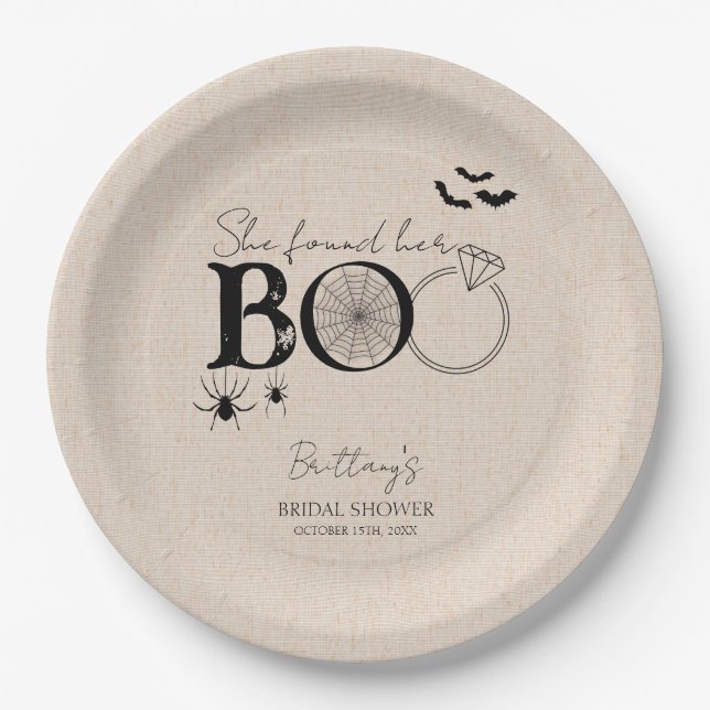 She Found Her Boo Rustic Halloween Bridal Shower Paper Plates (Front)