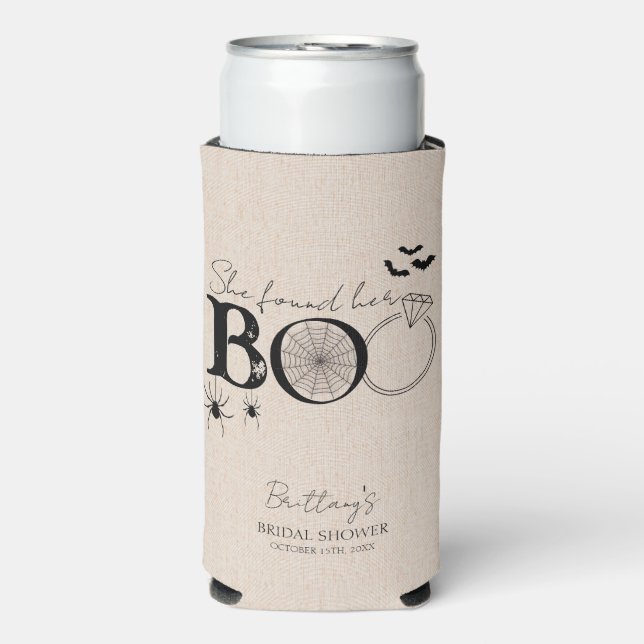 She Found Her Boo Rustic Halloween Bridal Shower Seltzer Can Cooler (Seltzer Front)