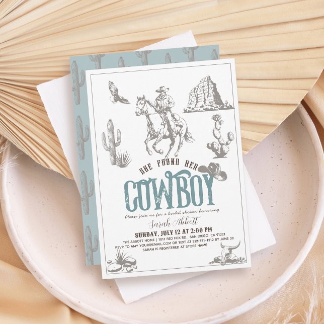 She Found Her Cowboy Blue Bridal Shower Invitation (Creator Uploaded)