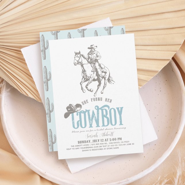 She Found Her Cowboy Pale Blue Bridal Shower Invitation (Creator Uploaded)